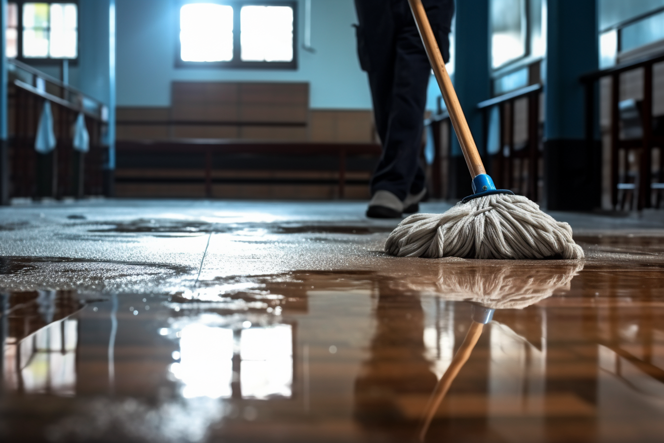 Person cleaning and maintaining wood-look floors with mop